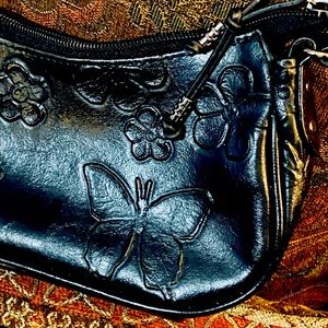 Black vegan leather small shoulder bag